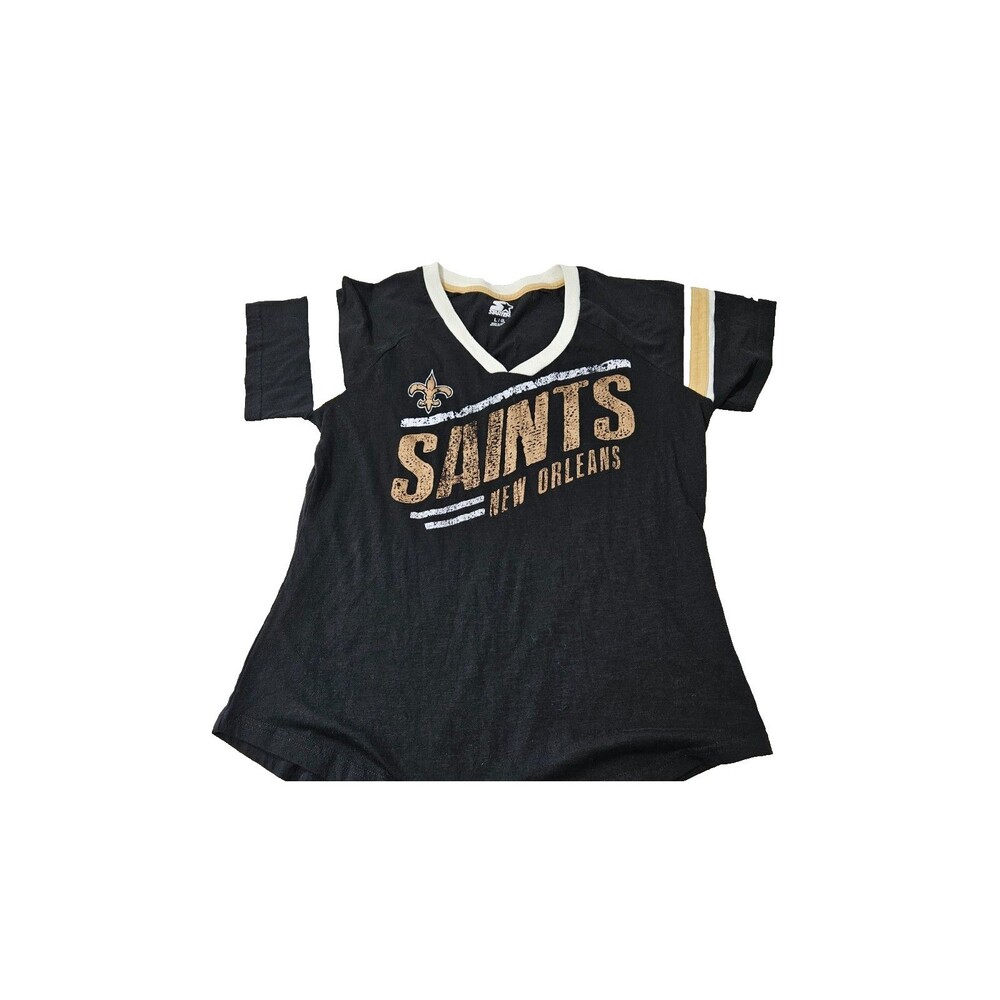Starter Black Saints Short Sleeves Pullover V-Neck Women’s T-Shirt Size L